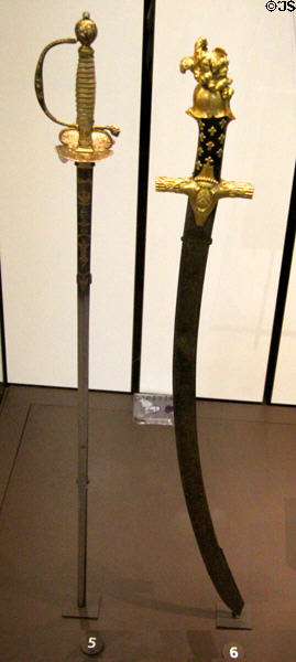 Epee (c1775-80) of Marquis de La Fayette & American-made saber given count de Vauban (c1775-80) at Army Museum at Les Invalides. Paris, France.