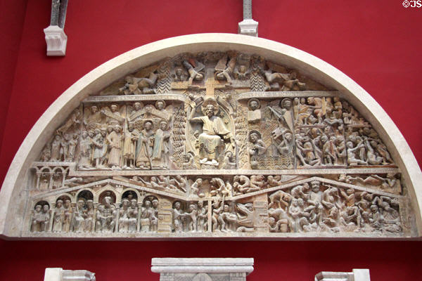 Cast of Romanesque last judgment arch of Ste.-Foy abbey church from Conques (Aveyron) at Musée des Monuments Français. Paris, France.