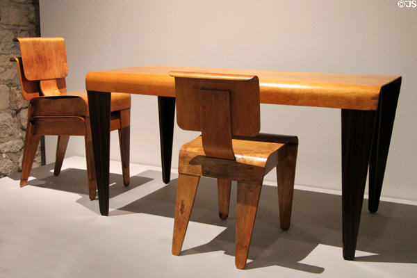 Plywood stacking chairs & table (1936) by Marcel Breuer with Isokon Furniture of London at Musée des Monuments Français. Paris, France.