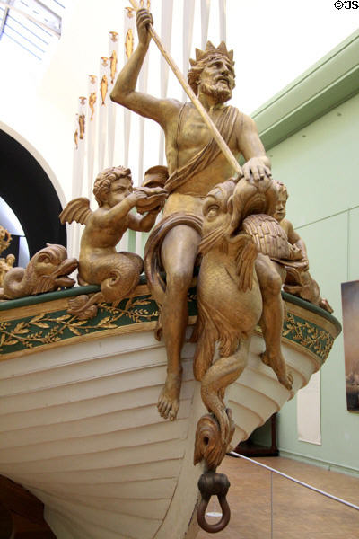 Carving of Neptune on bow of Emperor Napoleon I canot (1810) at Musée de la Marine. Paris, France.