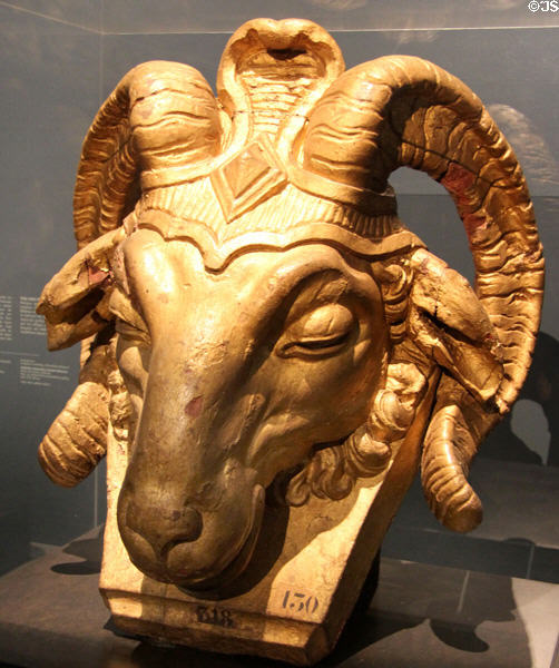 Ram's head stern carving from unknown galley (late 17thC) by Marseilles dockyard at Musée de la Marine. Paris, France.