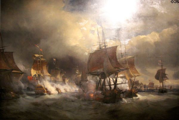 Combat d'Ouessant July 23, 1778 painting (1848) by Théodore Gudin at Musée de la Marine. Paris, France.