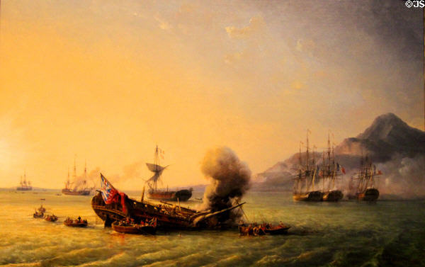 Combat Grand Port Aug. 23, 1810 painting (1842) by Pierre-Julien Gilbert at Musée de la Marine. Paris, France.