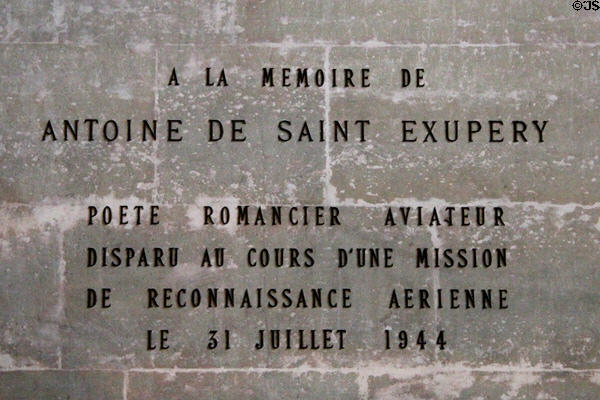 Monument to Antoine de Saint Exupery, author of The Little Prince & French pilot lost on patrol in 1944 at Pantheon. Paris, France.