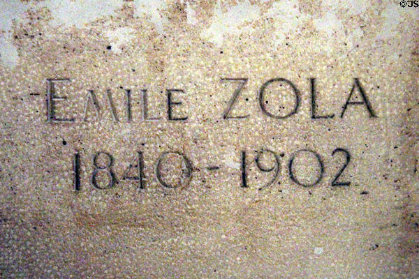 Tomb marker of Emile Zola (1840-1902) at Pantheon. Paris, France.