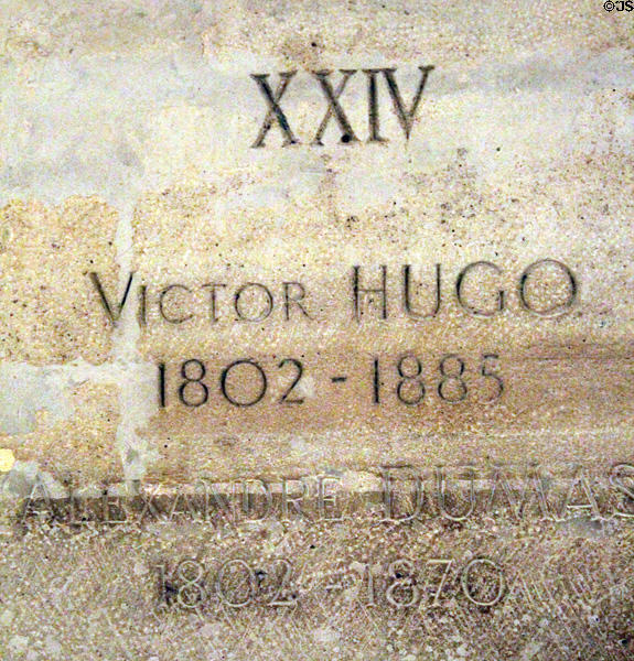 Tomb marker of Victor Hugo (1802-85) & Alexandre Dumas (1802-70) at Pantheon. Paris, France.