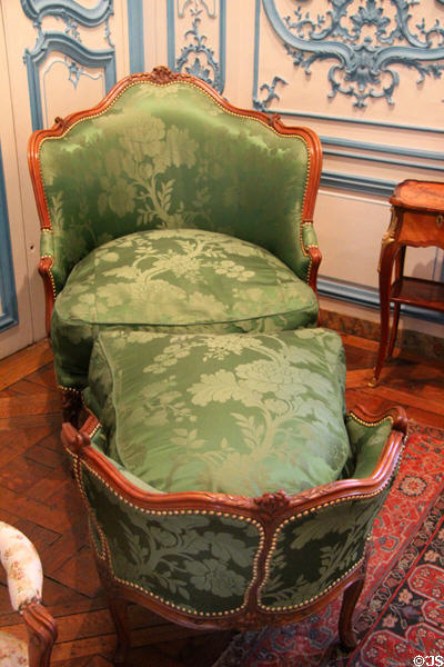 Walnut broken duchess chair (Louis XV period) - one part of which can be used as chair or footstool - by Sylvain Blanchard at Carnavalet Museum. Paris, France.