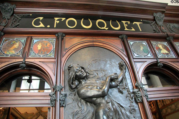 Shop name of Boutique Fouquet (1901) designed by Alphonse Mucha at Carnavalet Museum. Paris, France.
