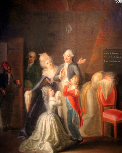 Farewell of Louis XVI to his family Jan 20,1793 painting (1794) by Jean-Jacques Hauer at Carnavalet Museum. Paris, France.