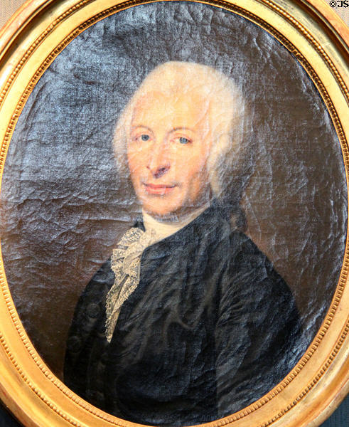 Dr. Joseph-Ignace Guillotin who proposed a more humane method of execution, the machine named after him painting (c1784) by French School at Carnavalet Museum. Paris, France.