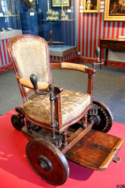 Mechanical wheelchair used by Georges Couthon, close to Robespierre & executed July 1794 at Carnavalet Museum. Paris, France.