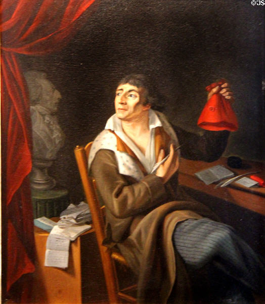 Jean-Paul Marat before the Bust of Le Peletier de Saint-Fargeau both considered Martyrs of the Revolution painting (late 18thC) by French School at Carnavalet Museum. Paris, France.