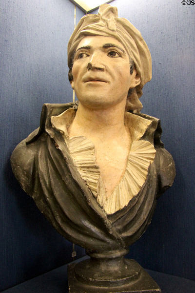 Jean-Paul Marat reflecting his popular adoration as a Martyr of French Revolution portrait bust (late 18thC) made in France at Carnavalet Museum. Paris, France.