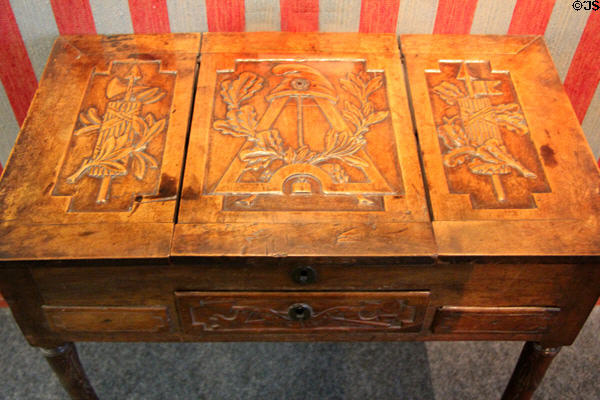 Dressing table (late 18thC) decorated with Revolutionary designs in beech wood at Carnavalet Museum. Paris, France.