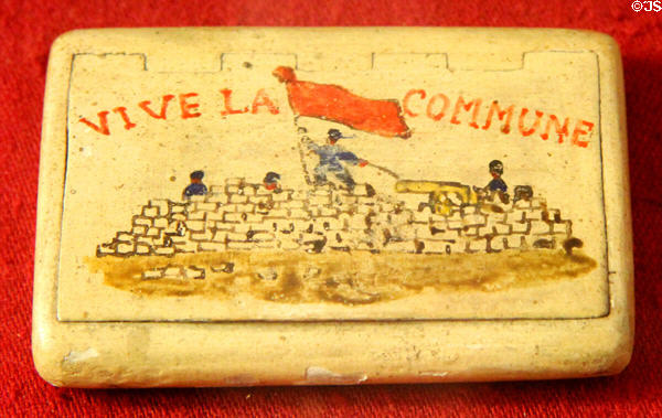 Souvenir snuffbox from the Temple Barricade May 1871 at Carnavalet Museum. Paris, France.