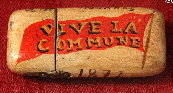 Souvenir matchbox inscribed "Vive la Commune" May 1871 at Carnavalet Museum. Paris, France.