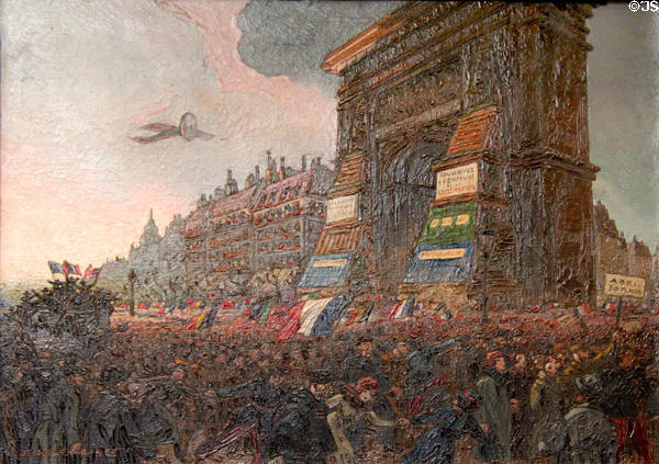 Victory Parade in front of the St Denis City Gate Nov 11, 1918 painting (1918) by Jean Leprince at Carnavalet Museum. Paris, France.