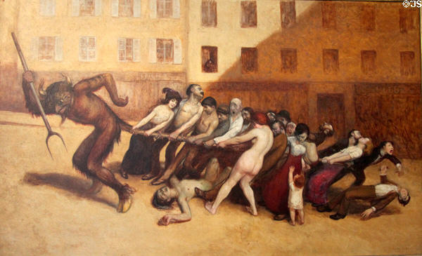 Parisians Pulling the Devil by the Tail painting (c1920) by Jean Véber at Carnavalet Museum. Paris, France.