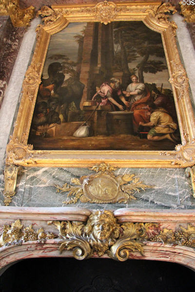 Rebecca & Eliezer at the Well painting (16thC) by school of Paolo Veronese over Hercules Room fireplace at Versailles Palace. Versailles, France.