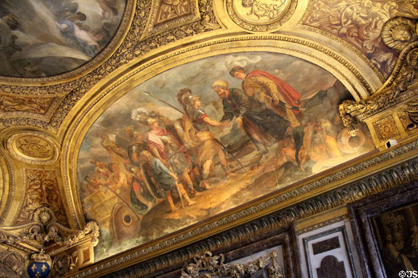 Diana navigates the seas baroque ceiling painting (1680) by Gabriel Blanchard in Diana room at Versailles Palace. Versailles, France.