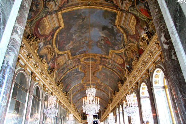 Hall of Mirrors (1678-84) at Versailles Palace. Versailles, France. Architect: Jules Hardouin-Mansart.