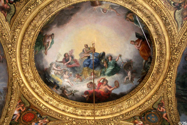 Peace Room cupola symbols of peace painting (c1686) by Charles Le Brun at Versailles Palace. Versailles, France.