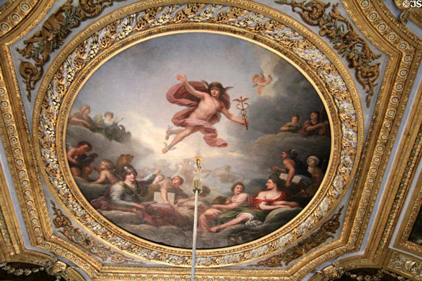 Mercury ceiling painting in Nobles antechamber of Queen's wing at Versailles Palace. Versailles, France.