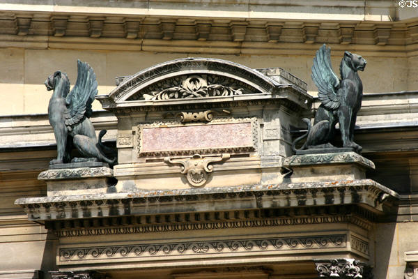 Winged lions over entrance to Musée Condé at Château de Chantilly. Chantilly, France.