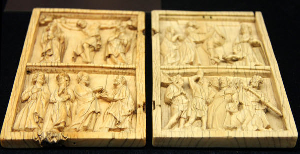 Carved ivory scenes of Christ's Passion & Crucifixion (c1330-70) at Tau Palace Museum. Reims, France.