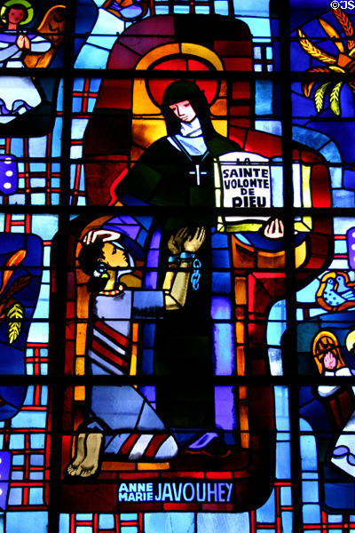 Stained glass window honoring Blessed Anne Marie Javouhey (1779-1851) a nun known as the Liberator of Slaves in the New World in Notre Dame Cathedral. Senlis, France.