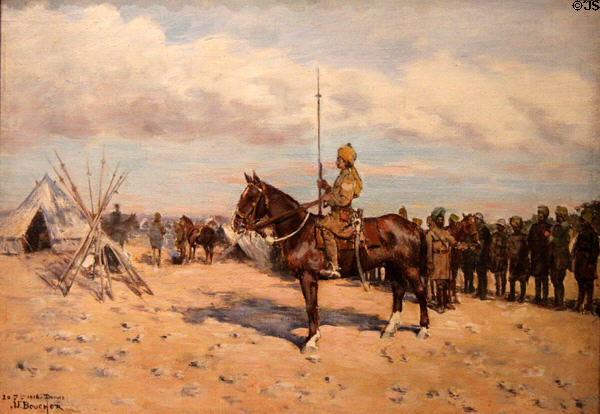 Indian Lancers in Daours camp in the Somme painting (1916) by Joseph-Félix Bouchor at Vannes Museum of Beaux Arts. Vannes, France.