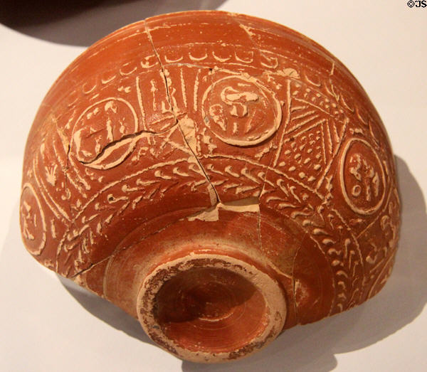 Gallo-Roman decorated ceramic bowl (1stC) at Archeology Museum of Morbihan. Vannes, France.