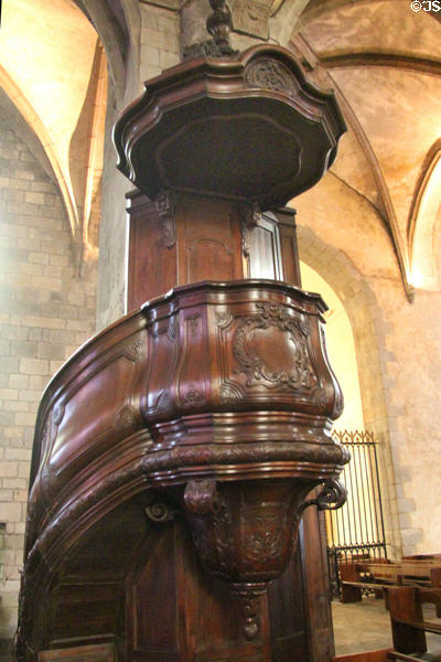 Spiral staircase to pulpit (18thC) inside St Vincent Cathedral. St Malo, France.
