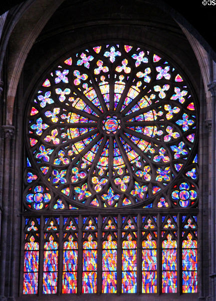 Great Rose Window (1968) by Raymond Cornon in St Vincent's Cathedral. St Malo, France.
