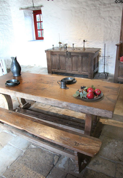 Benches & table in Common Room at Jacques Cartier Manor House Museum. St Malo, France.