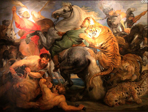 Tiger hunt painting (1616) by Peter Paul Rubens at Museum of Fine Arts of Rennes. Rennes, France.