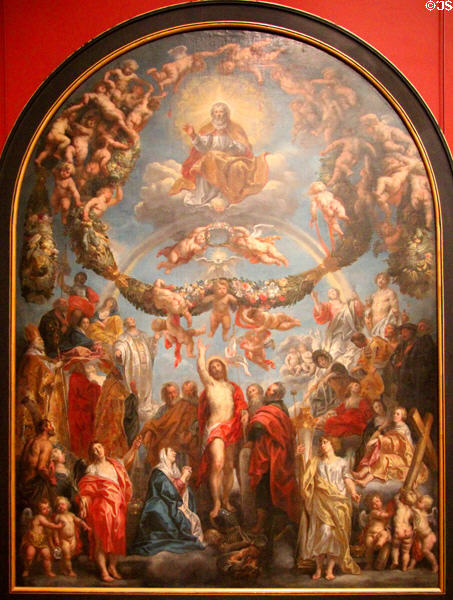Christ in glory or Trinity surrounded by saints painting (1635-45) by Jacob Jordaens at Museum of Fine Arts of Rennes. Rennes, France.