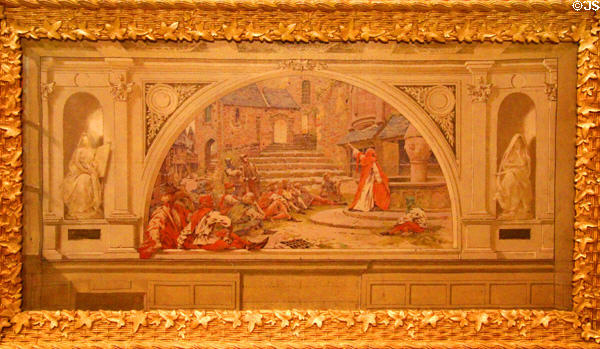 A course in theology cartoon for tapestry for hanging in Rennes Palais de justice (c1902) by Édouard Toudouze at Museum of Fine Arts of Rennes. Rennes, France.