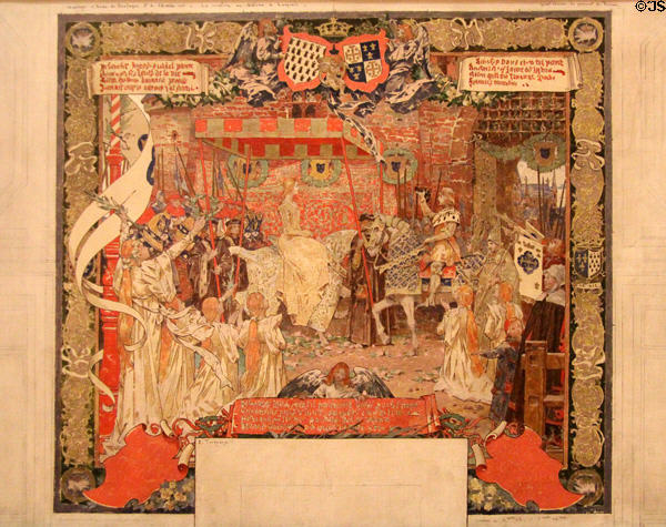 Marriage of Anne of Bretagne (1491) cartoon for tapestry for hanging in Rennes Palais de justice (1900) by Édouard Toudouze at Museum of Fine Arts of Rennes. Rennes, France.