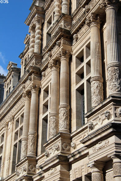 Columns on facade of flamboyant Gothic Arras Town Hall. Arras, France.