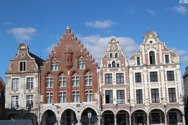Grand Place Flemish Baroque facades (17th & 18thC) plus stepped facade of Maison des Trois Luppars building. Arras, France.
