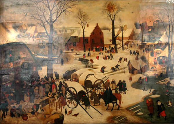 Census at Bethlehem painting (early 17thC) by Pieter Brueghel the Younger at Arras Fine Art Museum. Arras, France.