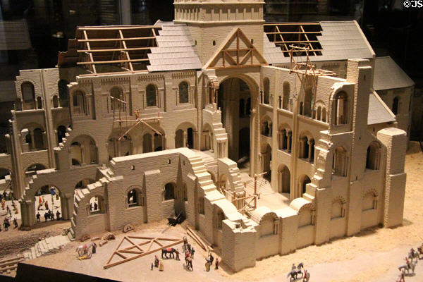 Model of Winchester Cathedral construction, started by Normans (1079) at Bayeux Tapestry Museum. Bayeaux, France.