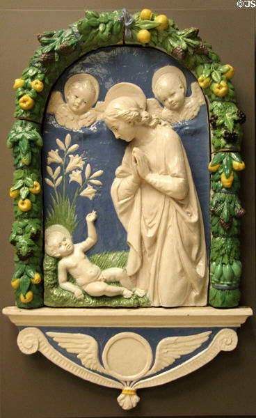 Virgin & Infant terra cotta plaque (late 16thC-17thC) by Della Robbia Rouen Museum of Fine Arts. Rouen, France.