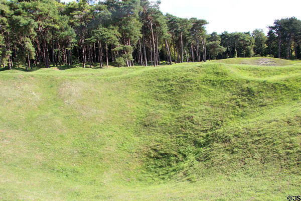 Crater remaining from WWI explosion at Vimy Ridge Memorial. Vimy, France.