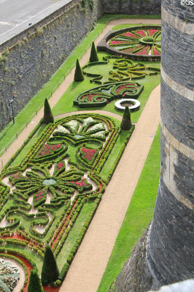 Garden between towers & ramparts of Angers Chateau. Angers, France.