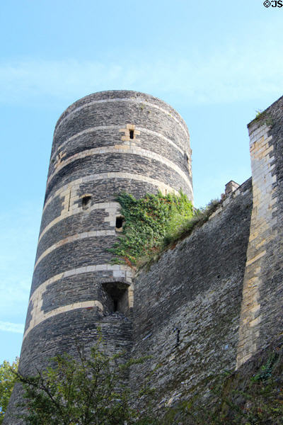Massive wall & tower of Angers Chateau. Angers, France.