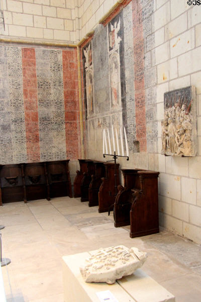 Choir stalls & wall decorations in Chapel at Angers Chateau. Angers, France.