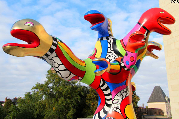 Detail of Snake Tree sculpture (1992) by Niki de Saint Phalle at Angers Fine Arts Museum. Angers, France.