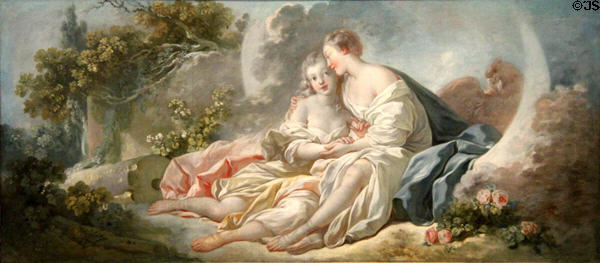 Jupiter, disguised as Diana, seducing Callisto painting (c1750-55) by Jean-Honoré Fragonard at Angers Fine Arts Museum. Angers, France.